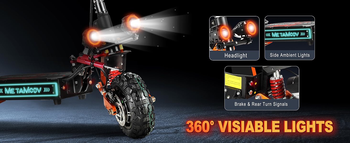 MetaMoov electric scooter with 360° visible lights including headlights, side ambient lights and turn signals
