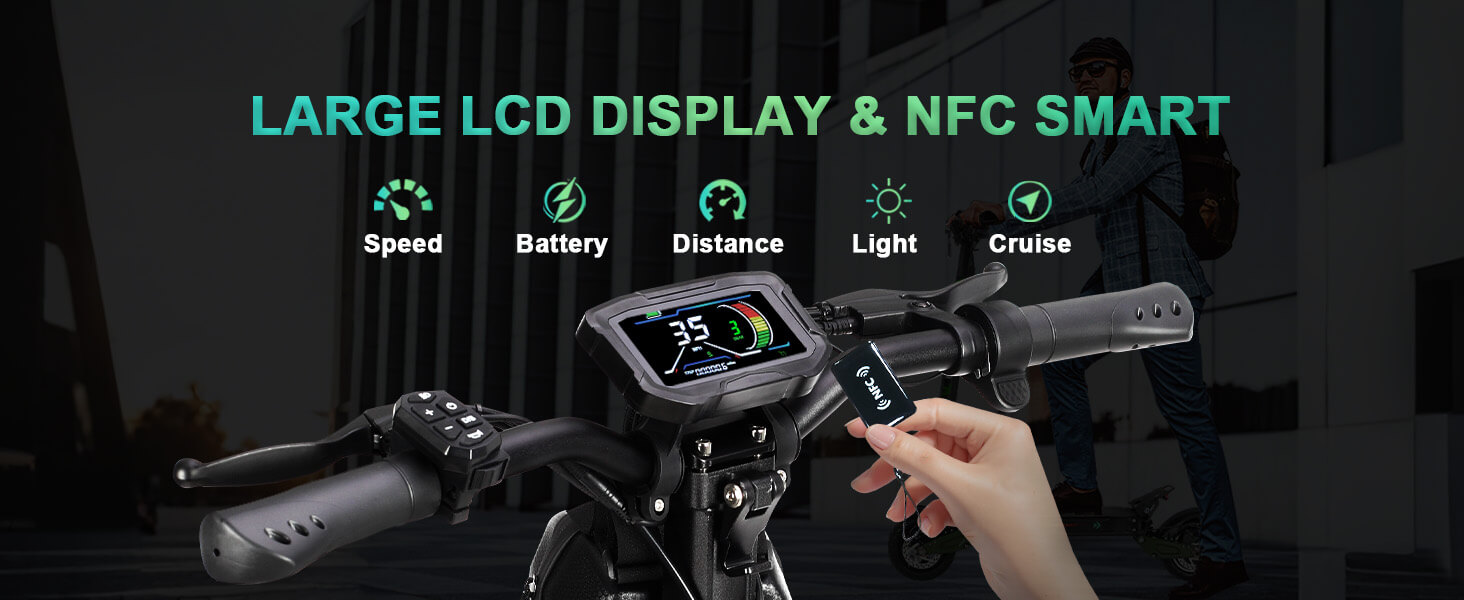 MetaMoov electric scooter handlebar with large LCD display and NFC smart card control system